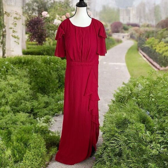 SHEIN Curve Belle Plus Butterfly Sleeve Ruffle Trim Split Thigh Chiffon Size 4XL - Picture 2 of 6